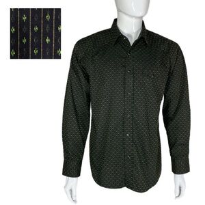 Micros Men’s Black Pearl Snap Embroidered Design Long Sleeve Shirt